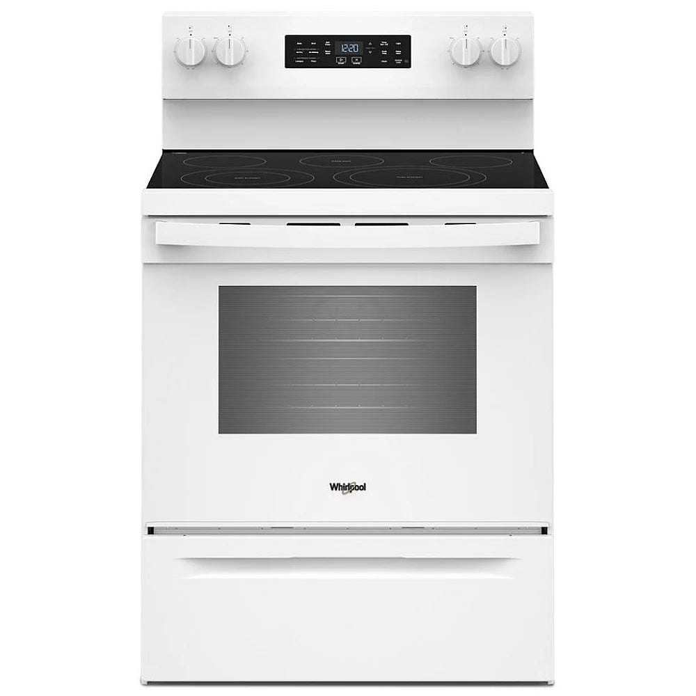 Whirlpool YWFES5730SW Electric Range, 5.3 cu. ft. Capacity, 30 inch Exterior Width, Convection, 5 Burners, Storage Drawer, Air Fry, Self Clean, 3,000 W Highest Element, White colour