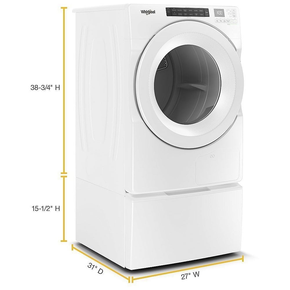 Whirlpool YWHD560CHW Electric Dryer, 7.4 cu. ft. Dryer Capacity, 36 Dry Cycles, 4 Temperature Settings, Ventless - Heat Pump, Stackable, White colour