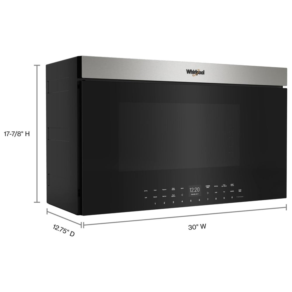 Whirlpool YWMMF7330RZ Over the Range Microwave, 30 inch Exterior Width, 1.1 cu. ft. Capacity, Stainless Steel colour Air Fry/Roast/Grill Mode