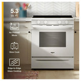 Whirlpool YWSES3330TW Electric Range, 5.3 cu. ft. Capacity, 30 inch Exterior Width, 5 Burners, Storage Drawer, Steam Clean, 3,000 W Highest Element, White colour, FlexHeat™ Elements