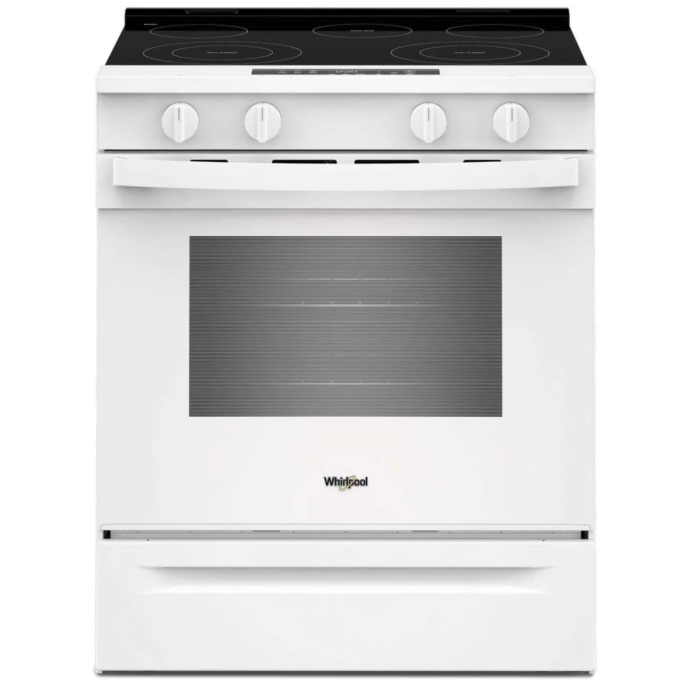 Whirlpool YWSES3330TW Electric Range, 5.3 cu. ft. Capacity, 30 inch Exterior Width, 5 Burners, Storage Drawer, Steam Clean, 3,000 W Highest Element, White colour, FlexHeat™ Elements