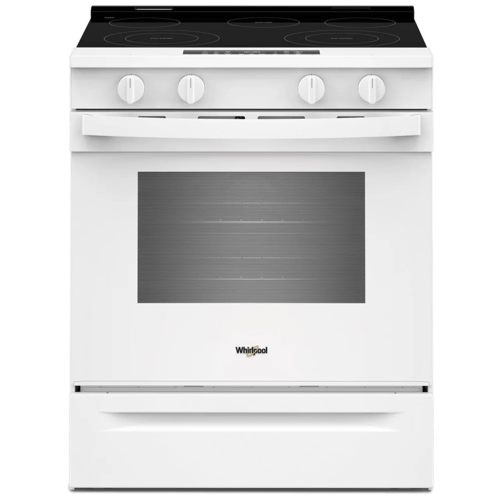 Whirlpool YWSES4530TW Electric Range, 5.3 cu. ft. Capacity, 30 inch Exterior Width, 5 Burners, Storage Drawer, Air Fry, Steam Clean, 3,000 W Highest Element, White colour, FlexHeat™ Elements
