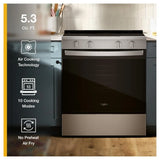 Whirlpool YWSES4530TZ Electric Range, 5.3 cu. ft. Capacity, 30 inch Exterior Width, 5 Burners, Storage Drawer, Air Fry, Steam Clean, 3,000 W Highest Element, FingerPrint Resistant Stainless colour, FlexHeat™ Elements