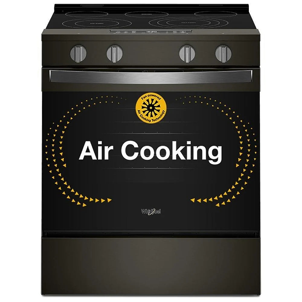 Whirlpool YWSES5030SB Electric Range, 5.3 cu. ft. Capacity, 30 inch Exterior Width, Convection, 5 Burners, Storage Drawer, Air Fry, Steam & Self Clean, 3,000 W Highest Element, Black colour