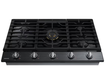 Samsung NA36N7755TG Gas Cooktop, 36 inch Exterior Width, 5 Burners, 22,000 BTU Highest Burner, Black Stainless Steel colour Wok Grate, Illuminated Knob