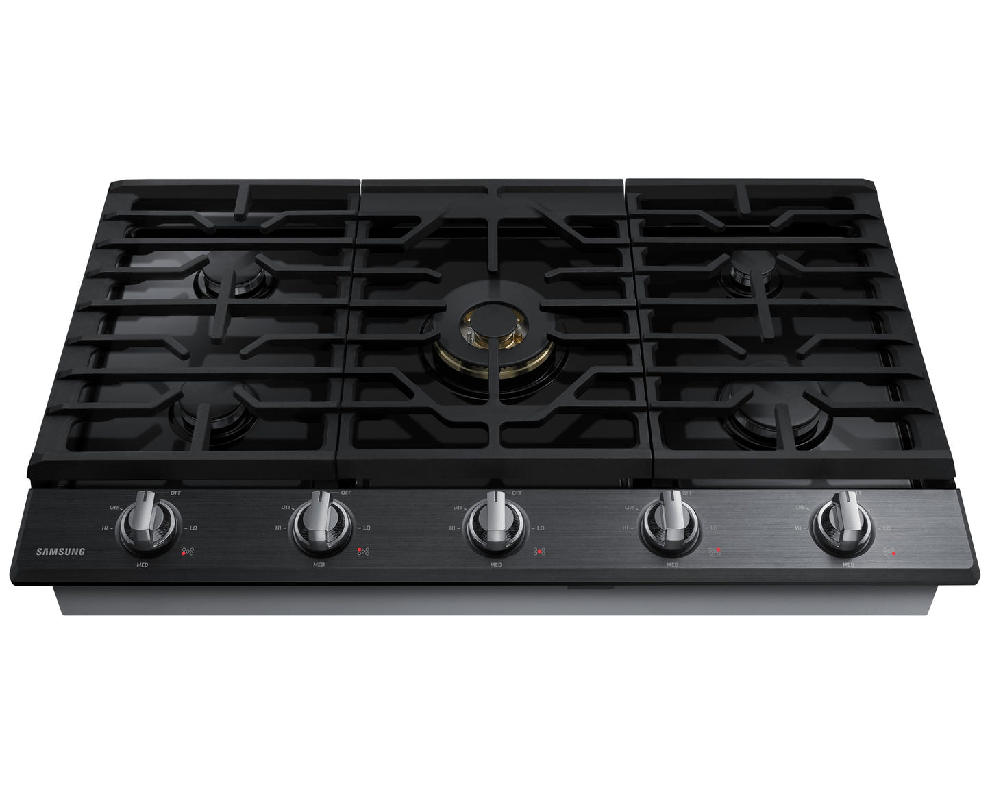 Samsung NA36N7755TG Gas Cooktop, 36 inch Exterior Width, 5 Burners, 22,000 BTU Highest Burner, Black Stainless Steel colour Wok Grate, Illuminated Knob