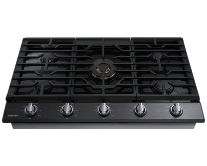 Samsung NA36N7755TG Gas Cooktop, 36 inch Exterior Width, 5 Burners, 22,000 BTU Highest Burner, Black Stainless Steel colour Wok Grate, Illuminated Knob