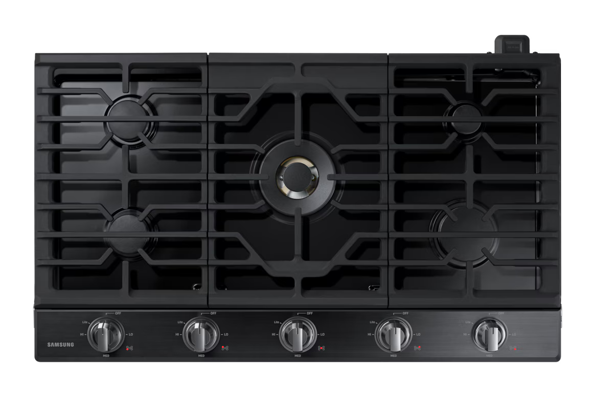 Samsung NA36N7755TG - NA36N7755TG/AA Gas Cooktop, 36 inch Exterior Width, 5 Burners, 22,000 BTU Highest Burner, Black Stainless Steel colour