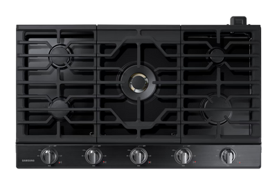 Samsung NA36N7755TG Gas Cooktop, 36 inch Exterior Width, 5 Burners, 22,000 BTU Highest Burner, Black Stainless Steel colour Wok Grate, Illuminated Knob
