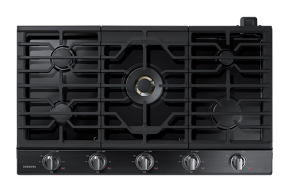 Samsung NA36N7755TG Gas Cooktop, 36 inch Exterior Width, 5 Burners, 22,000 BTU Highest Burner, Black Stainless Steel colour Wok Grate, Illuminated Knob