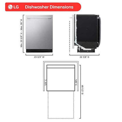 LG LDNTH753S Dishwasher 24" Top Control QuadWash Pro 3 Racks 42 dBA